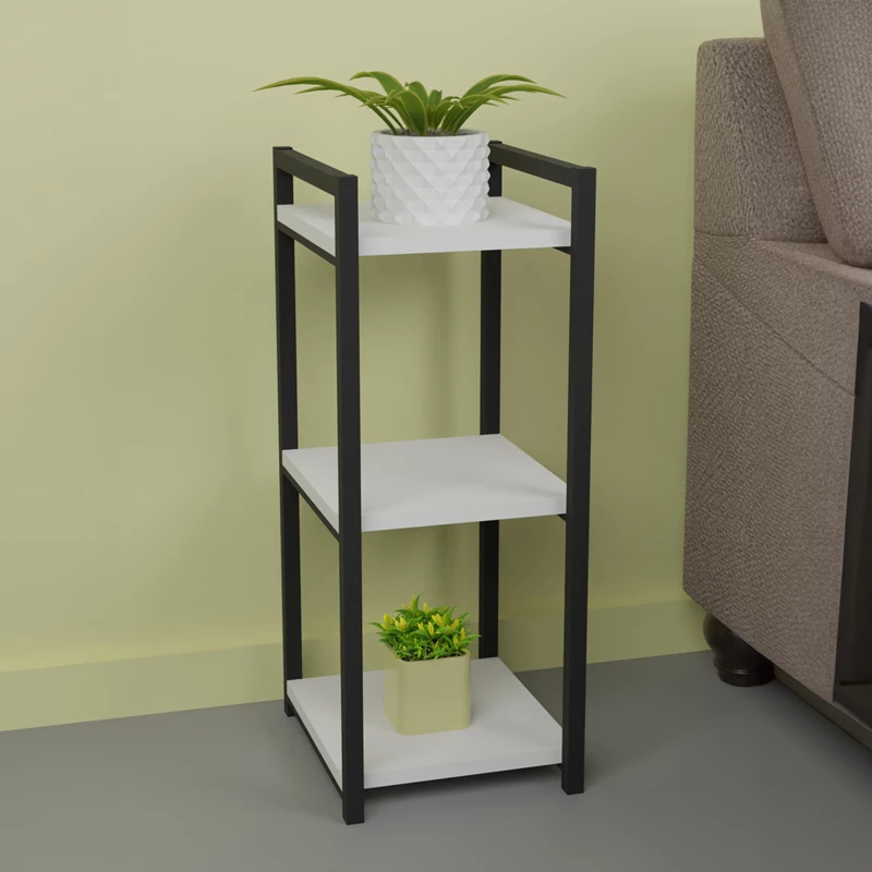 Raft dyshemeje Harvey, metal i zi dhe melaminë e bardhë, 33x28x70cm