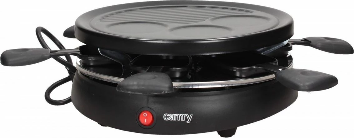 Grill elektrik Camry CR 6606 1200 W me pllakë të çmontueshme, non-stick, 6 tiganë raclette, e zezë