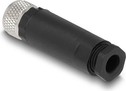 Konektor DeLOCK M8 A-coded 4-pin femër, lidhje me vida, IP67, zi/argjend