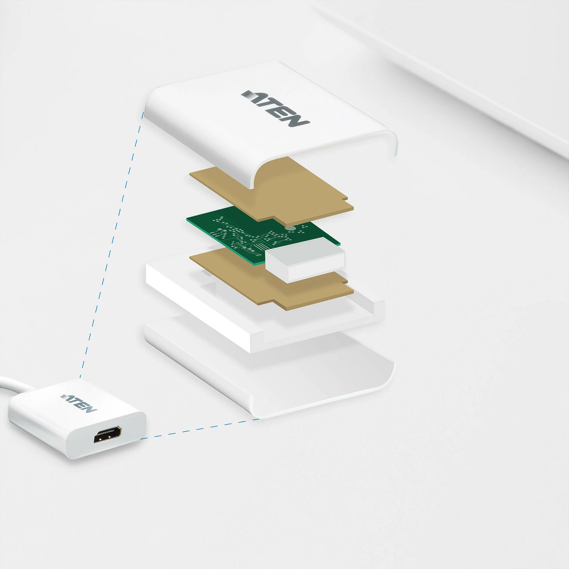 Adapter ATEN VC985 DisplayPort në HDMI, 1080p/1920x1200 60Hz, i bardhë