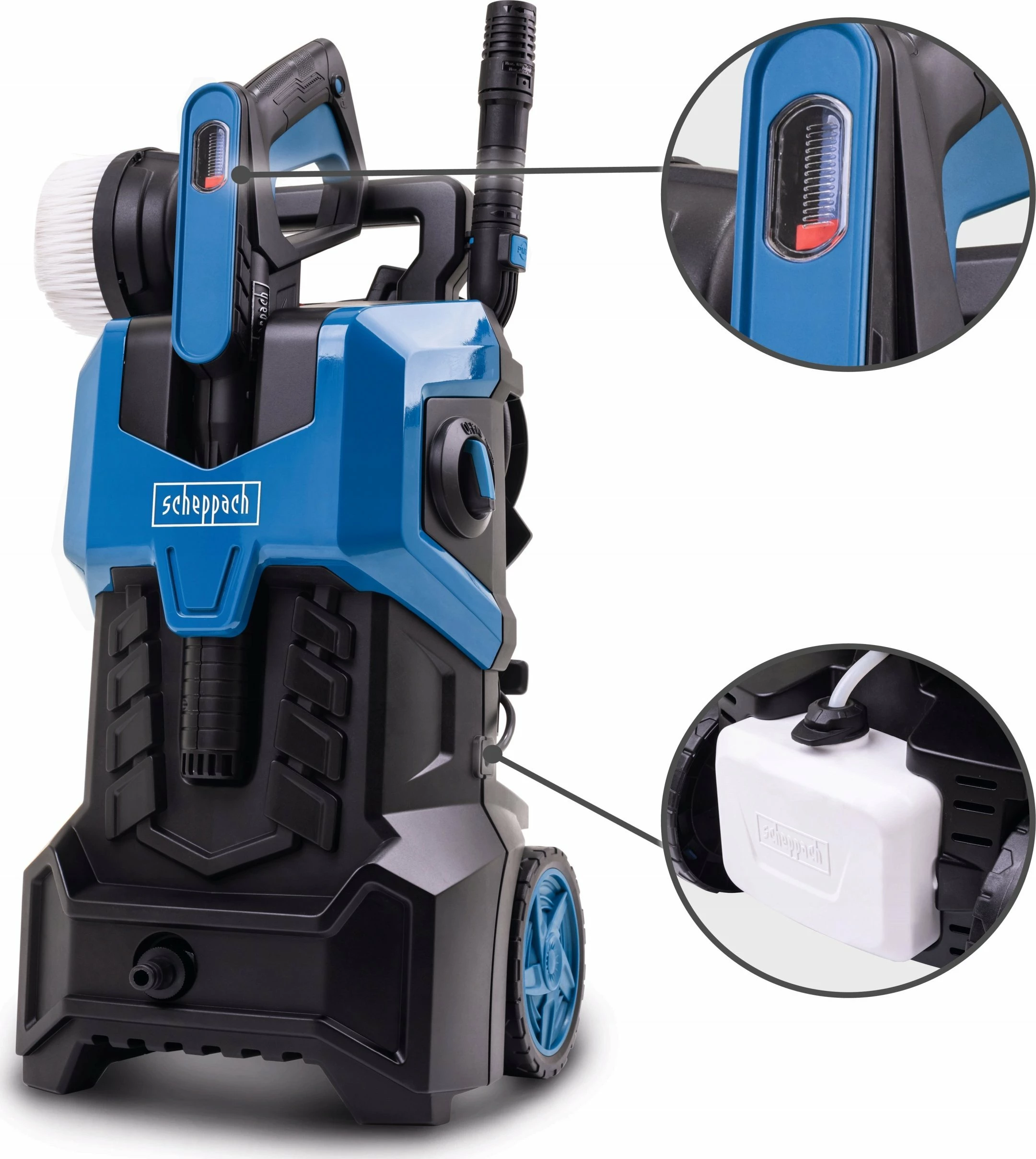 Myjkë me presion Scheppach HCE3000 2400W 180 bar zorrë 8 m 480 l/h, blu/zezë, set me aksesorë