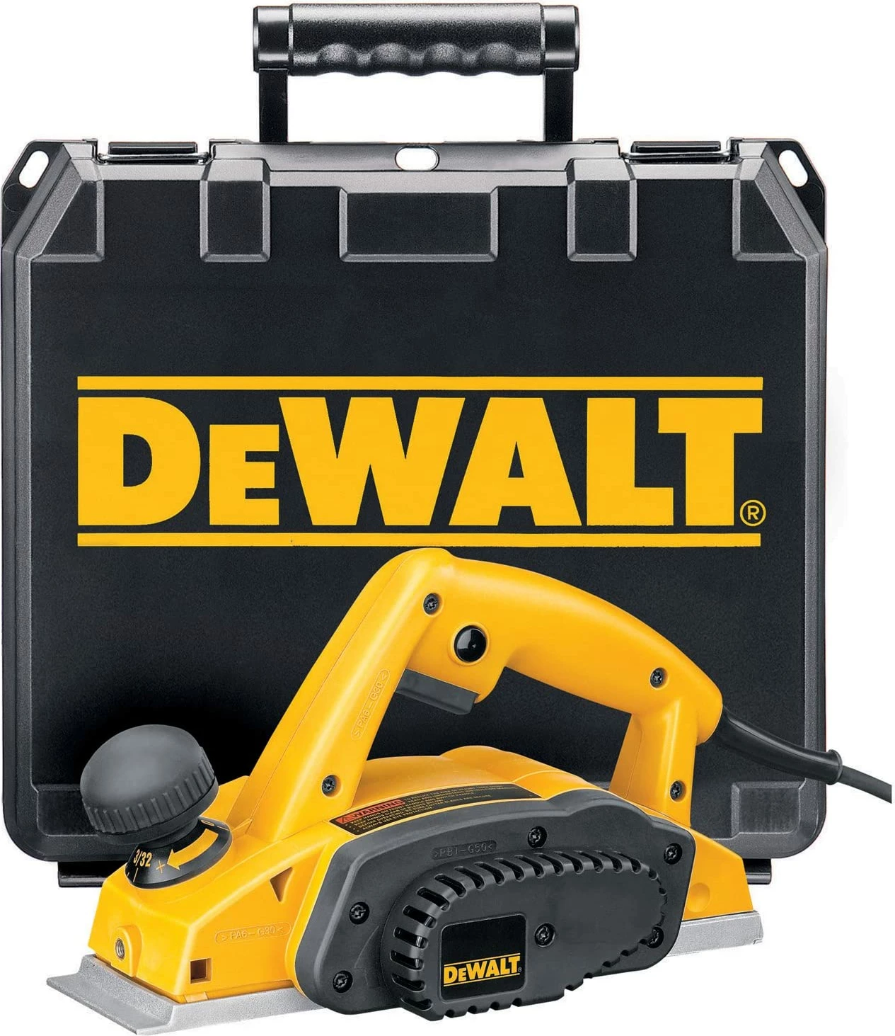Rrafshues elektrik Dewalt DW680K 600 W, 82 mm, me kovçek + adapter për nxjerrje pluhuri