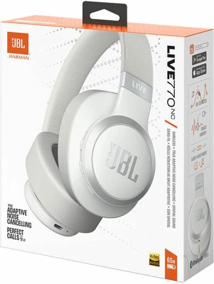 Kufje JBL Live 770NC, Bluetooth 5.3, wireless over-ear, ANC adaptiv, bateri deri 65 orë, bardha