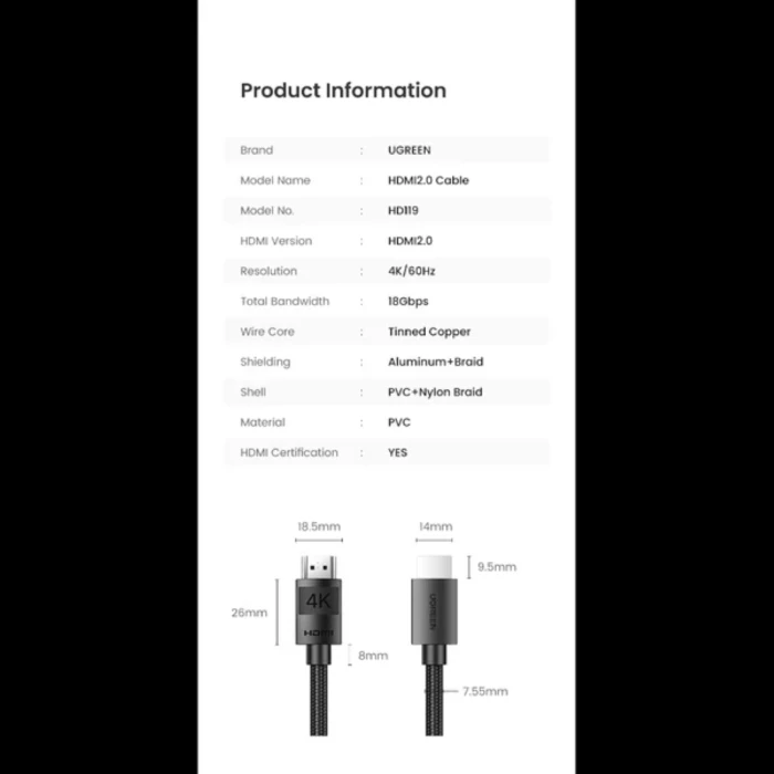 Kabllo HDMI UGREEN 40104 4K 10 m ARC/Ethernet, e zezë