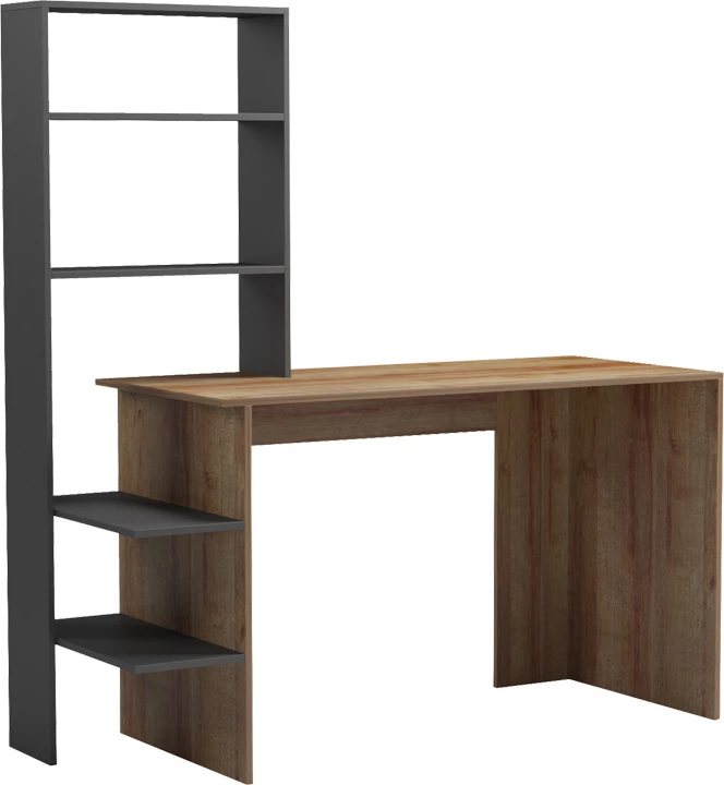 Tavolinë pune Bivoro me raft, ngjyrë lis-gri, 146x55x129cm