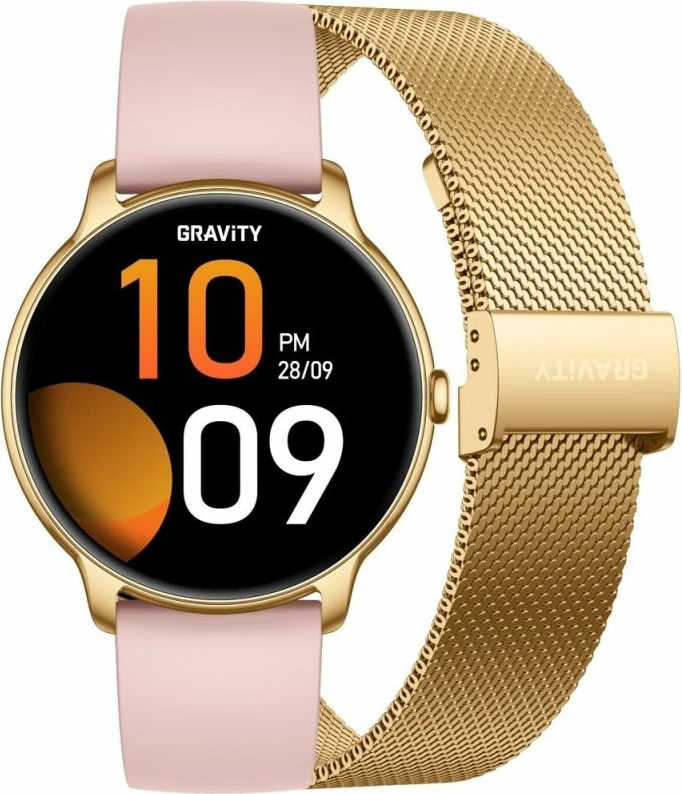 Smartwatch Gravity GT31-1 për femra, rrip i artë + byzylyk, rozë dhe i artë, set