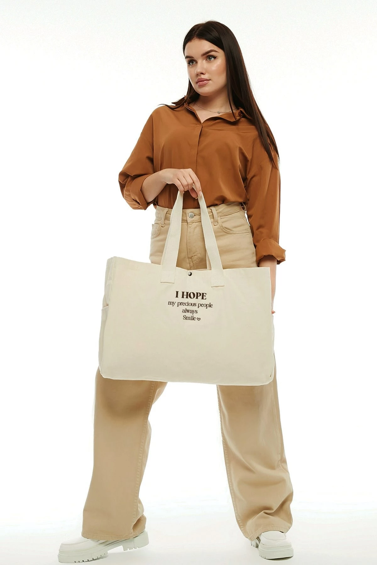 Çantë tote Zoozie Bags, krem, 50x36x12cm