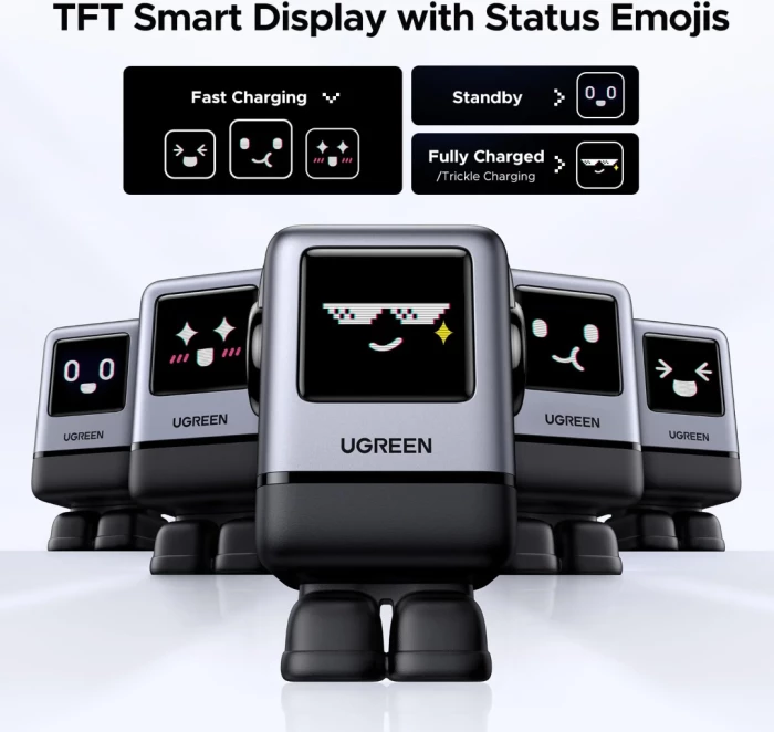 Karikues UGREEN Uno 45515B 100W GaN 4 porta (3x USB-C, 1x USB-A) me ekran TFT, gri/zi