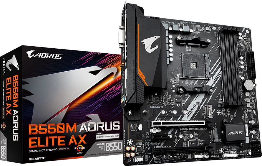 Pllakë amë GIGABYTE B550M AORUS ELITE AX, AM4, 4xDDR4, Wi‑Fi 6E, mATX