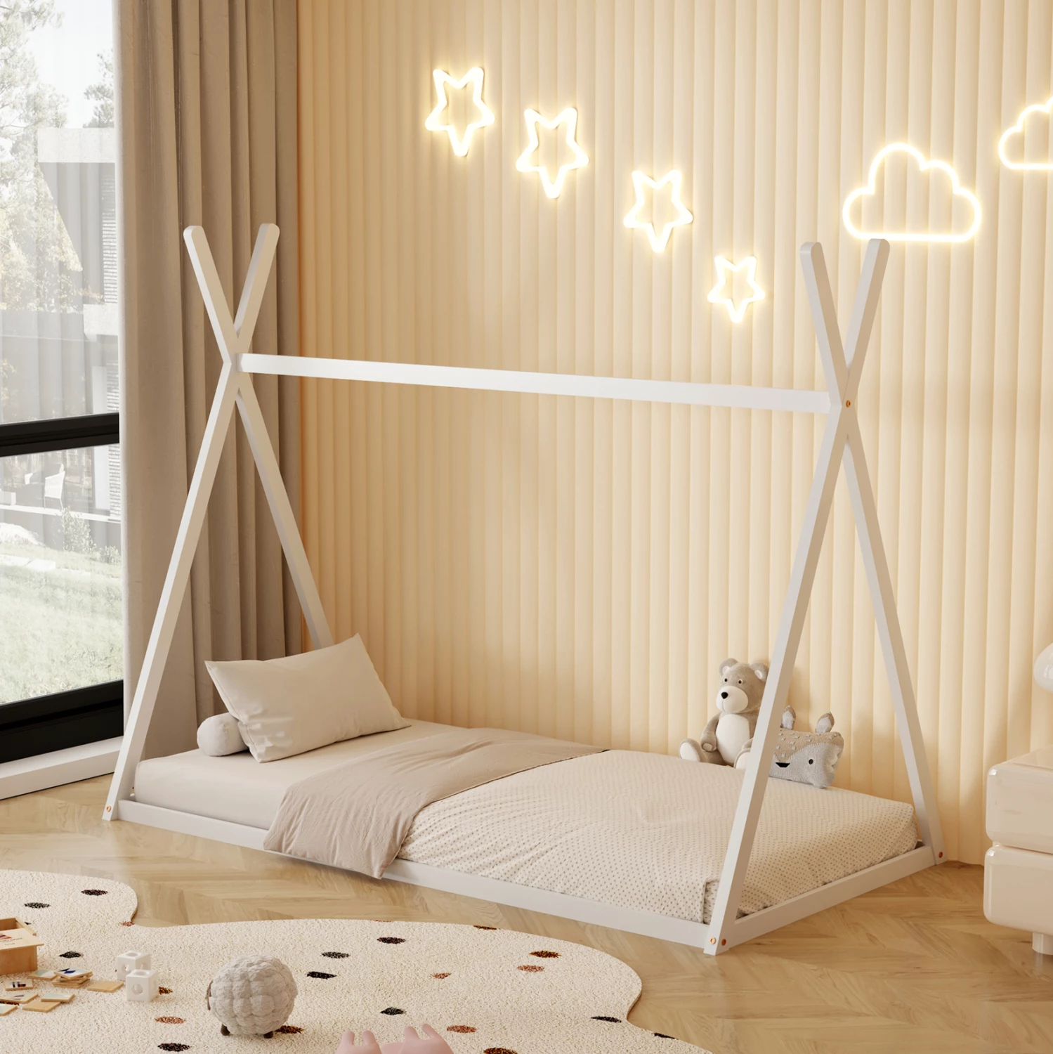 Krevat për fëmijë MUNK FH681.03 t.MONTESSORI dru pishe i bardhë për dyshek 190x90cm