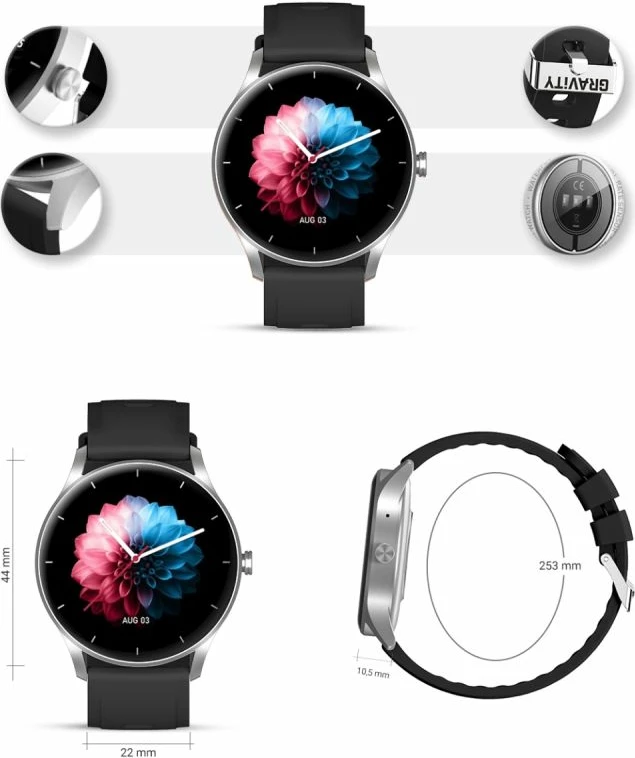Smartwatch Gravity për femra, zi-e argjendtë