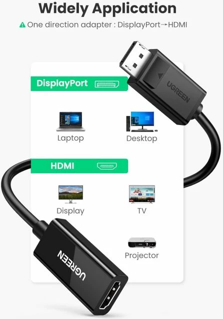 Adapter DisplayPort në HDMI UGREEN 70694 4K@60Hz, i zi