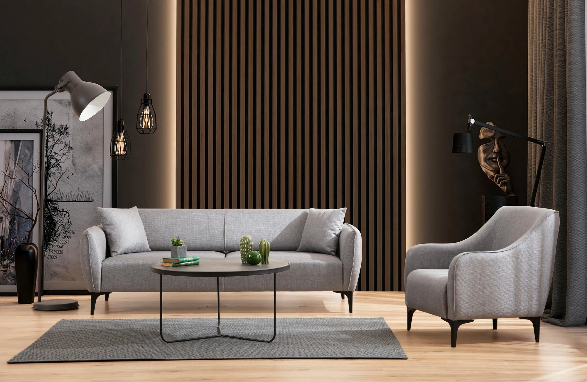 Divan treshe Atelier del Sofa, Belissimo, ngjyrë gri