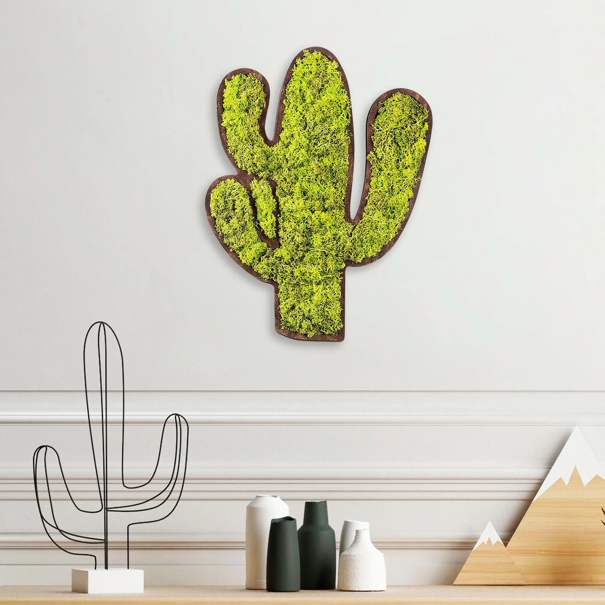 Aksesor dekorativ muri Wallity, kaktus, jeshile-bardhë