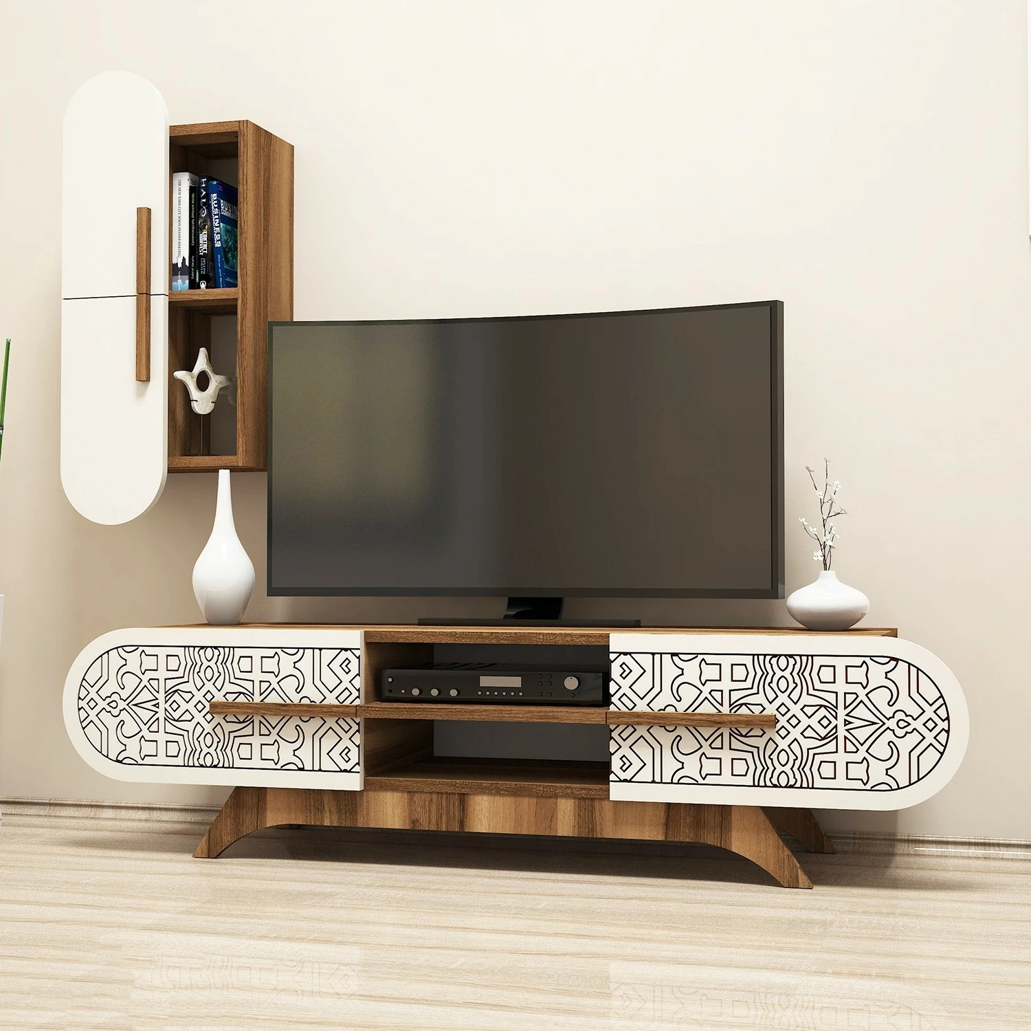 Komodë TV Hanah Home, Defne, ngjyrë arre dhe krem