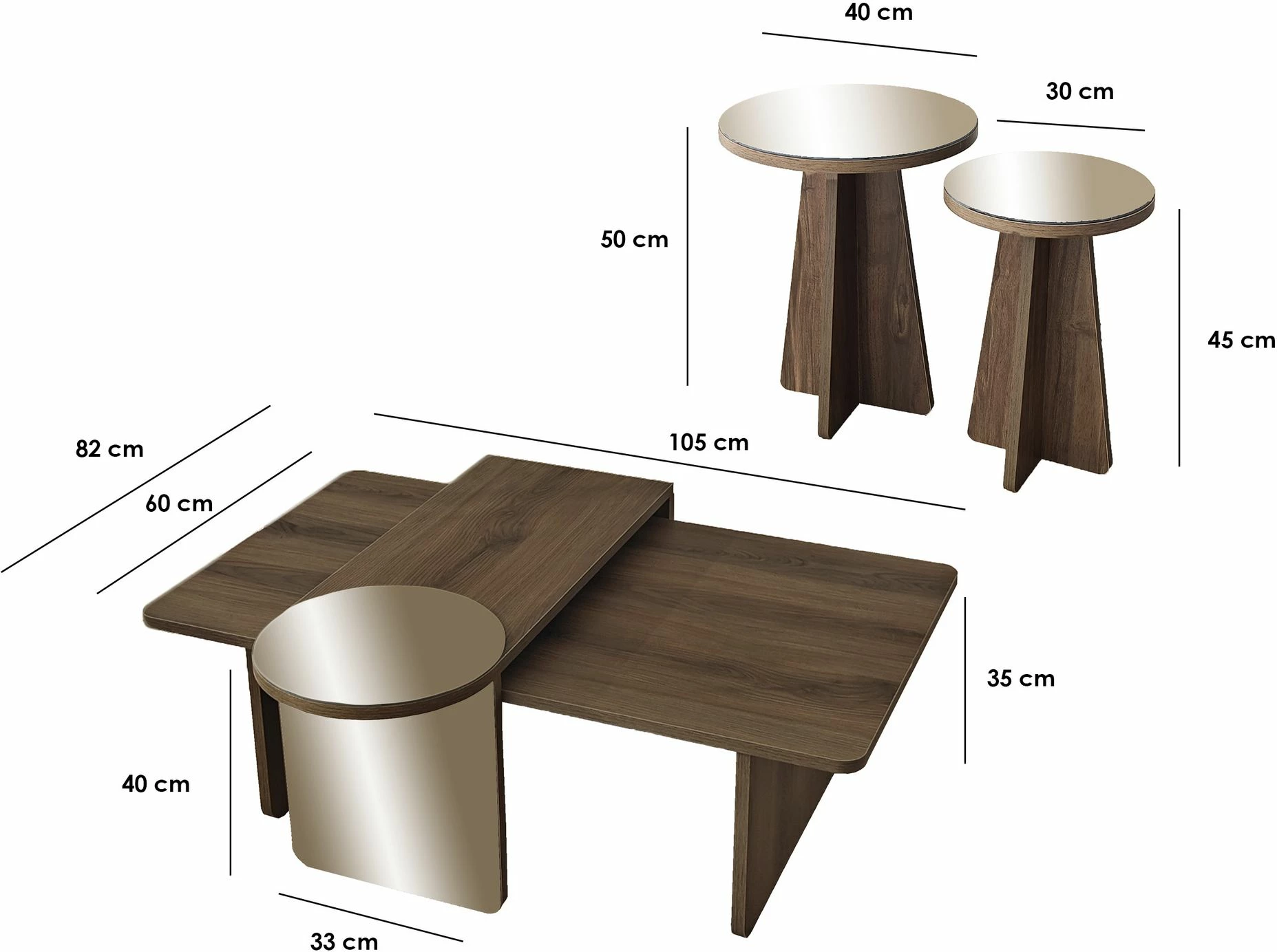 Set tavolinash kafeje Skye Decor, Luna 4, bronzie, walnut