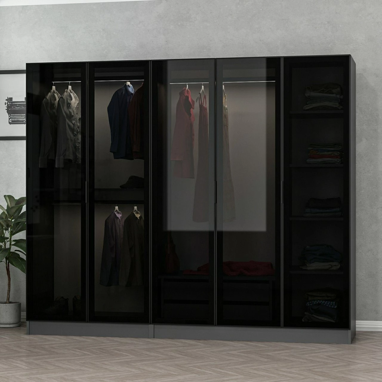 Dollap Skye Decor, anthracite e zi, 225x190x52cm
