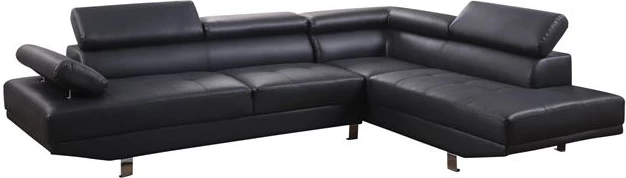 Divan qoshe i djathtë Goro, 270x200x87cm, FH3084.02R, lëkurë PU e zezë