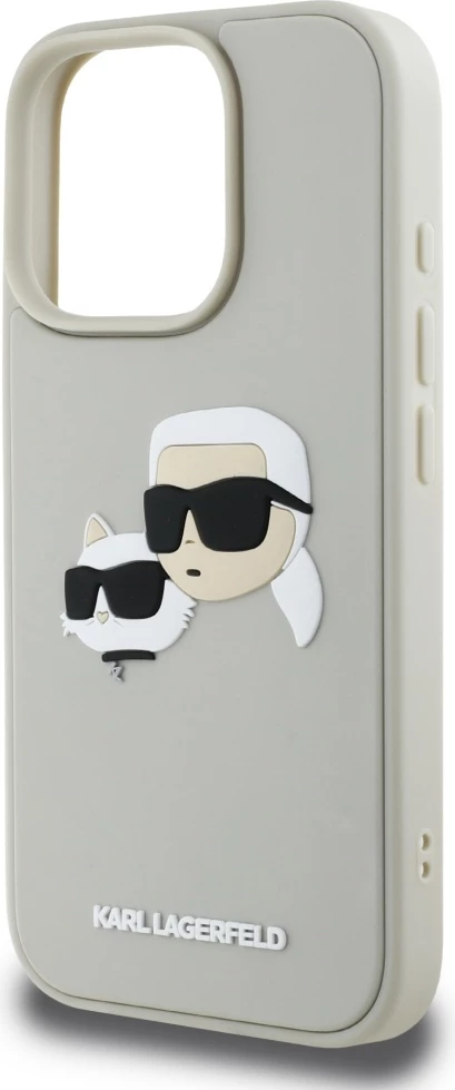 Mbështjellës Karl Lagerfeld HC 3D Rubber Double Heads për iPhone 16 Pro Max, Bezhe
