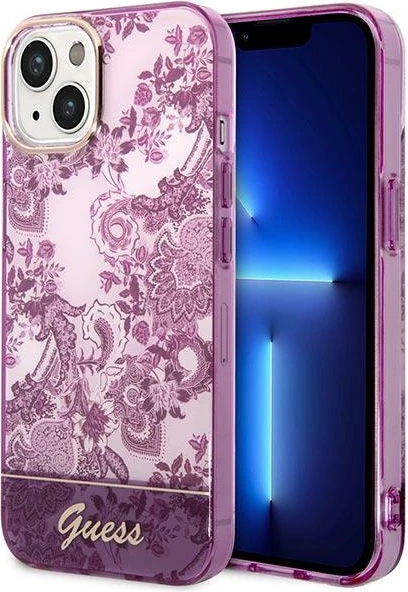 Mbështjellës Guess Porcelain Collection për iPhone 14 Plus 6.7", fuchsia