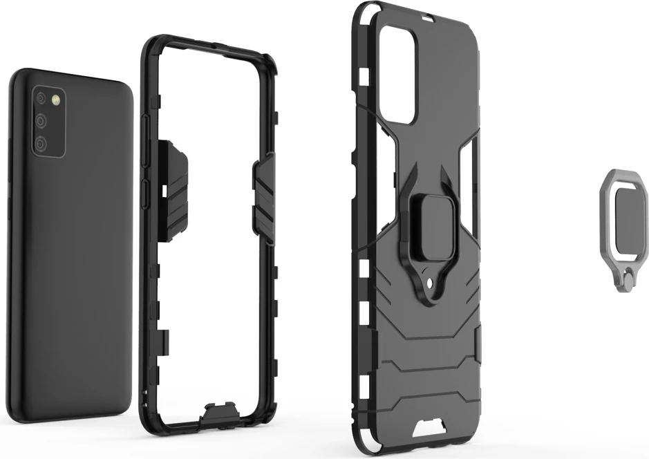 Mbështjellës Hurtel Ring Armor për Samsung Galaxy A03s, me dorezë magnetike, i zi