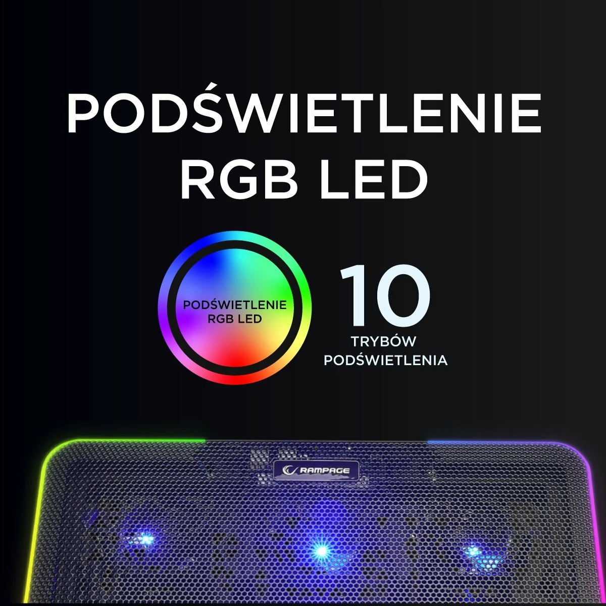 Stendë ftohëse laptopi Rampage Sixpower R9 15.6\", RGB, e rregullueshme, 2x USB 2.0, e zezë