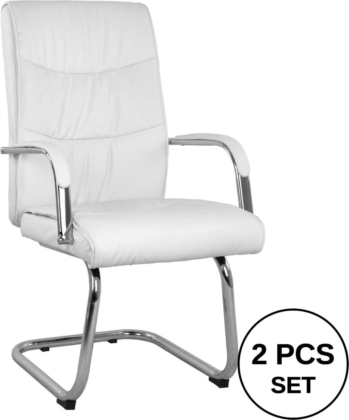 Karrige për vizitorë JACOB FH1045.12, lëkurë e bardhë PU, bazë kromi, 57x73.5x96 cm, set prej 2 copë