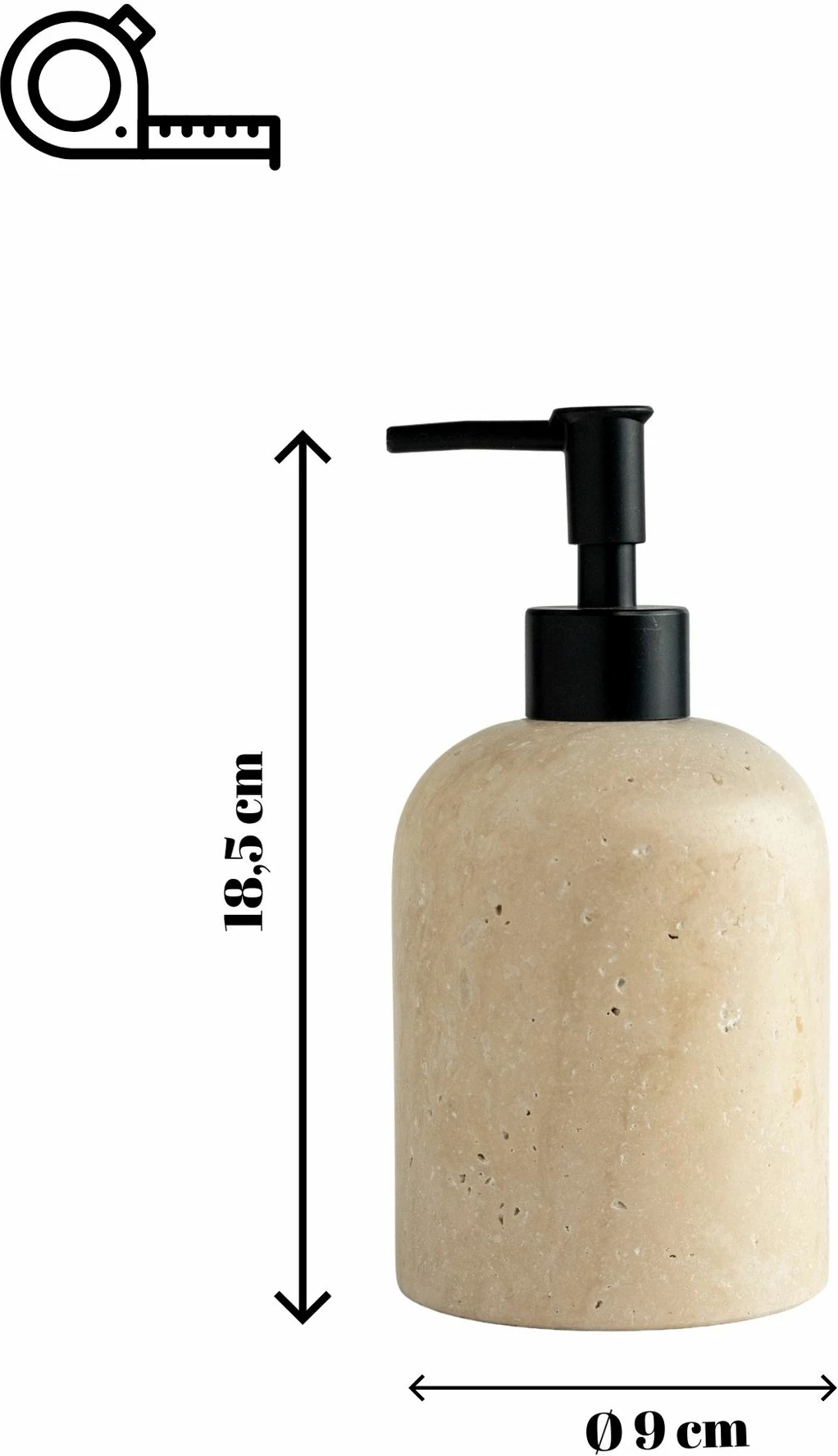Dispenser sapuni prej mermeri travertin, ngjyrë bezhë dhe e zezë, Evila Originals, Etern