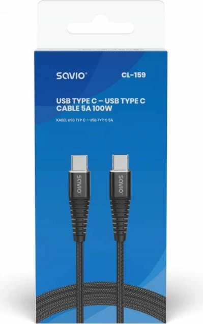 Kabëll USB Type-C Savio, i zi