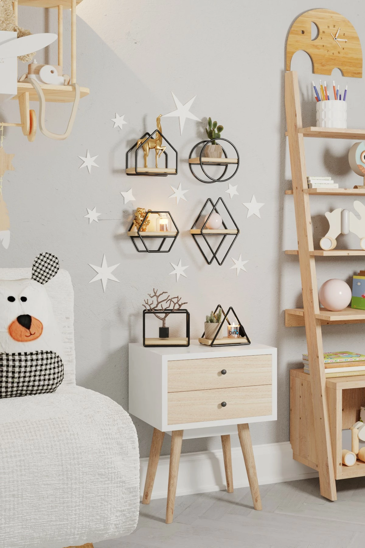 Set rafesh për mur, Hanah Home, Minyatür Raflar, 6 copë
