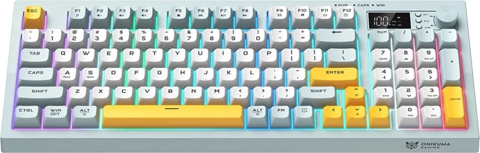 Tastierë gaming ONIKUMA G80, 94 taste, tri-mode Bluetooth 5.0/2.4 GHz/USB-C, OLED dhe rrotë kontrolli, RGB, pastel multicolor