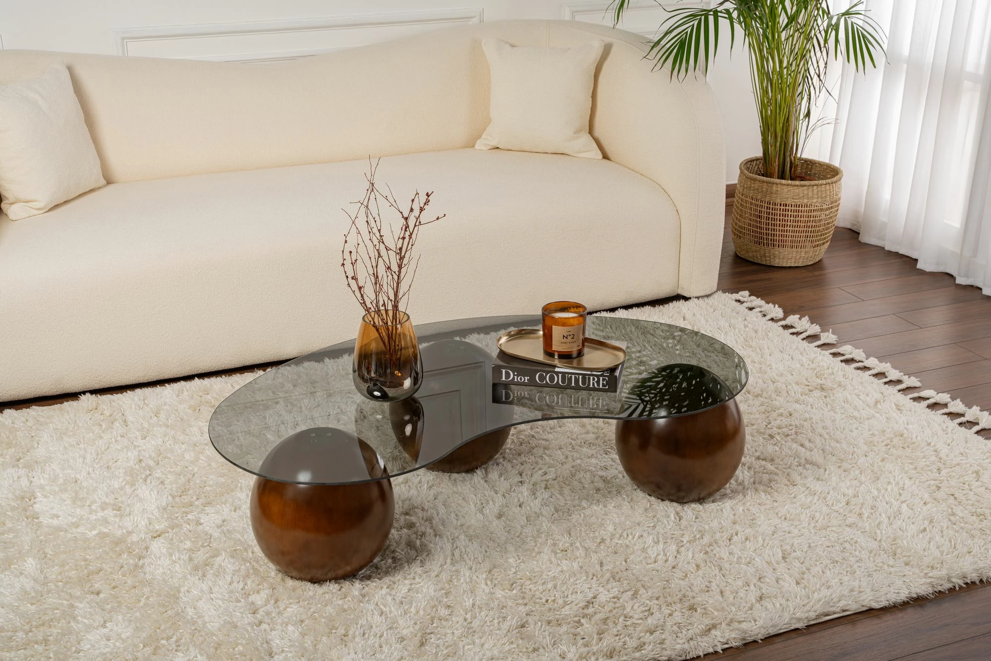 Tavolinë kafeje Skye Decor, sferë, ngjyrë arre, gri