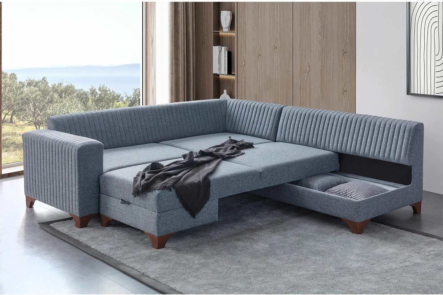 Kënd-sofë krevati, gri, West Right, Atelier del Sofa
