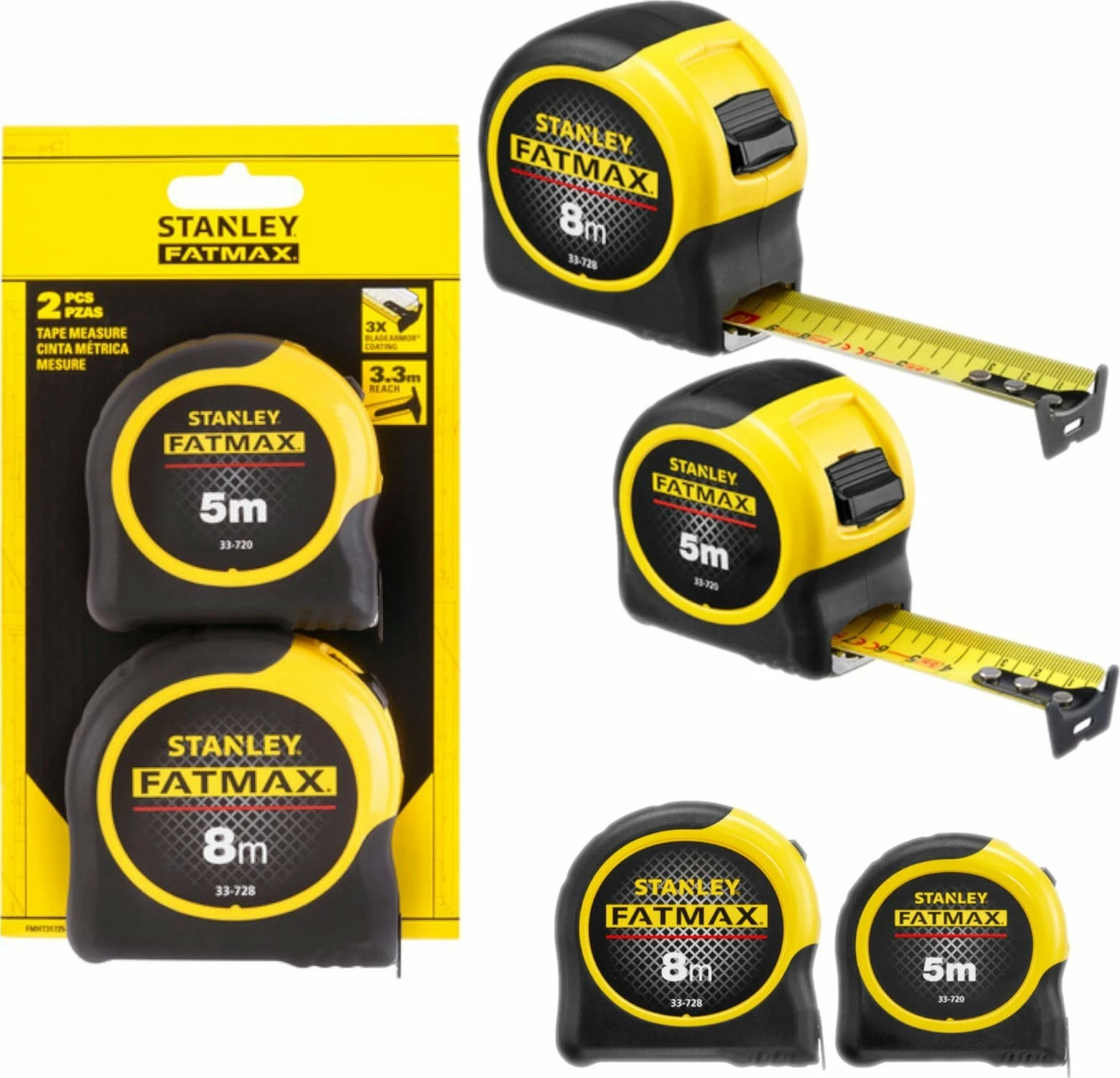 Metër shirit Stanley FatMax FMHT31725-0 Blade Armor 5 m + 8 m, set 2 copë, zi/verdhë