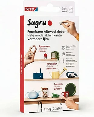 Ngjitës i formueshëm Tesa Sugru, 8x3.5 g (8 copë), i zi