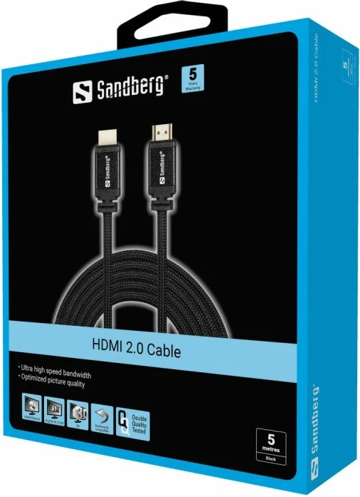 Kabllo HDMI 2.0 Sandberg 509-00, 5 m, e zezë