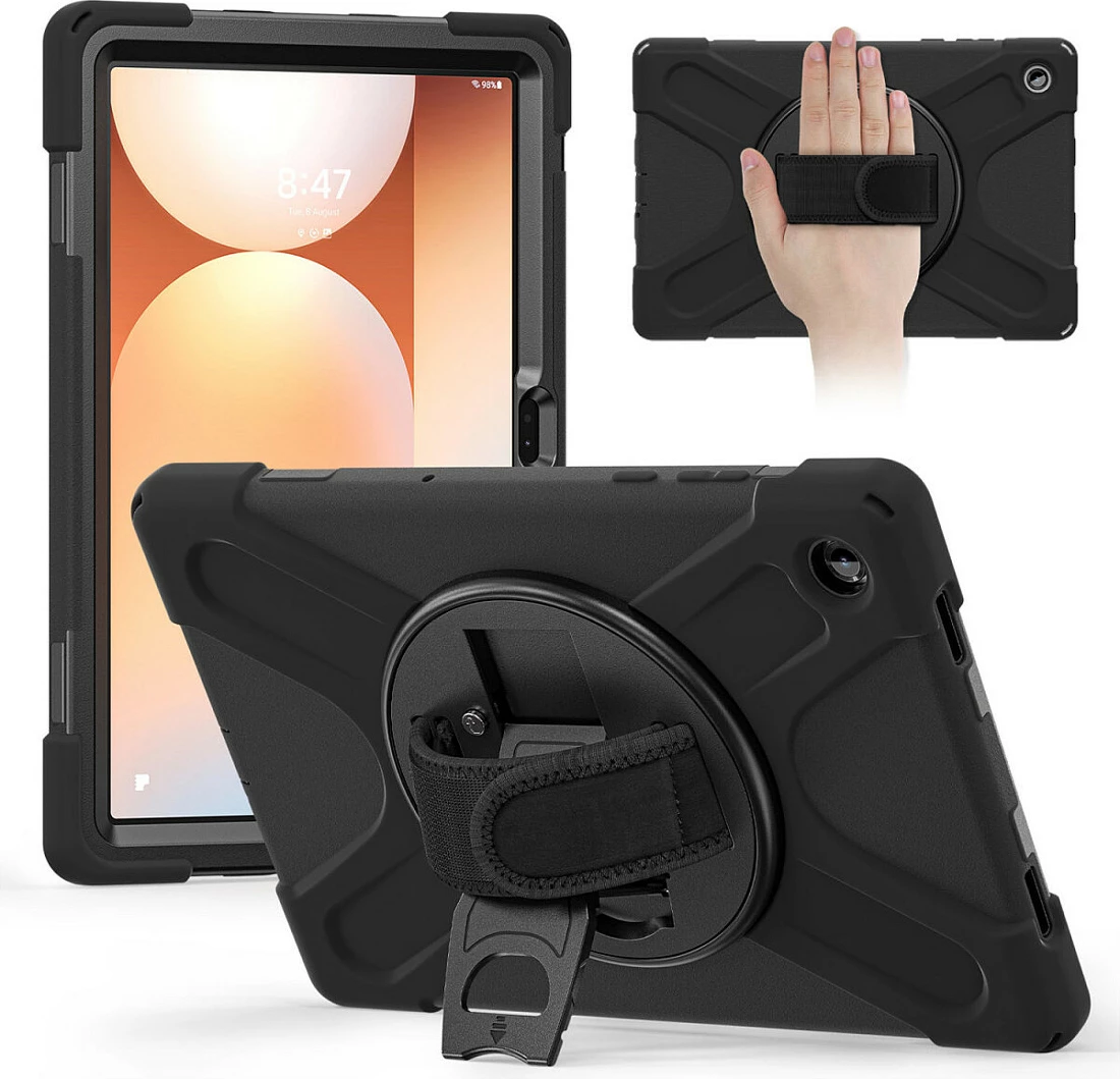 Mbështjellës Rugged 4smarts Grip për Samsung Galaxy Tab A11+, 11", me stand dhe rrip dore, i zi