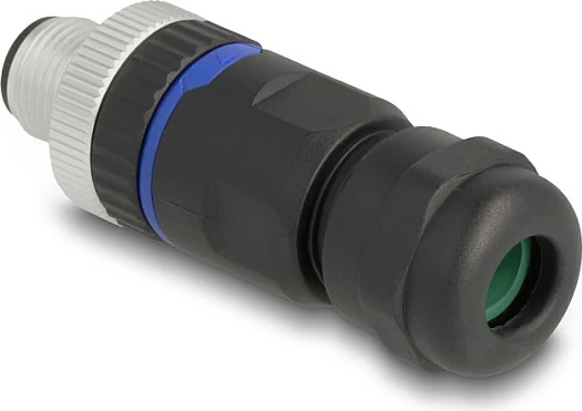 Konektor M12 DeLOCK A-coded 4-pin mashkull, cross-connector, lidhje me vida, IP67, zi/argjend