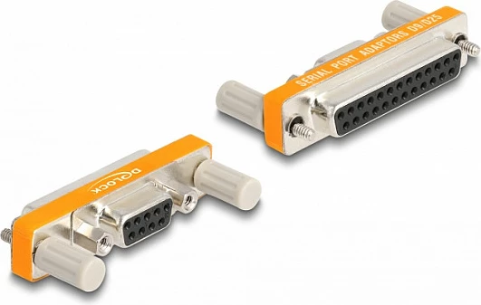 Adapter serial DeLOCK D-Sub 9F në D-Sub 25F, kontakte të arta, portokalli/argjend