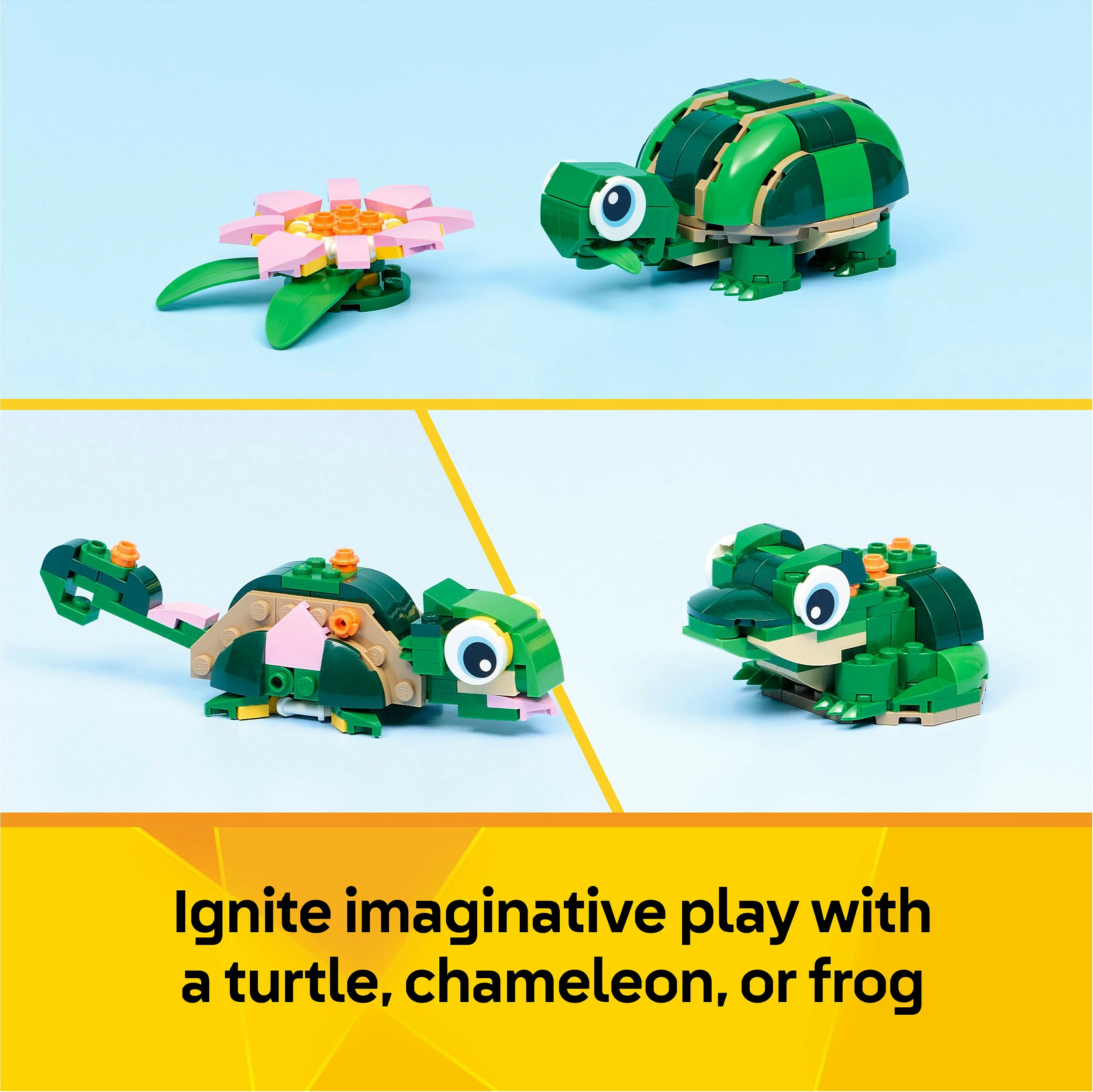 Set ndërtimi LEGO Creator 3-në-1 31377 Breshkë me zambak uji, 124 pjesë, shumëngjyrësh
