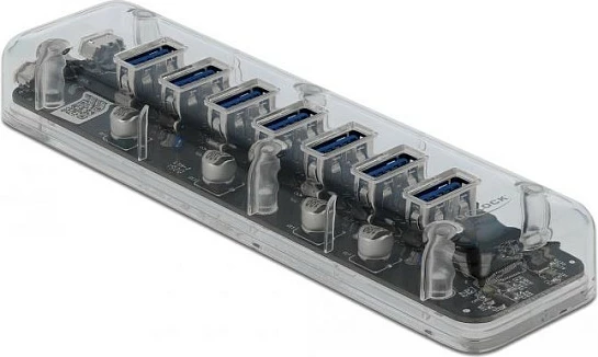 USB hub DeLOCK i jashtëm, 7 porte USB-A, USB 3.2 Gen 1, 5 Gbps, transparent