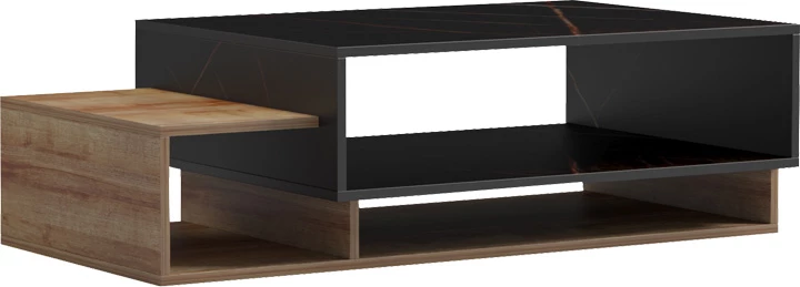 Tavolinë kafeje Dekost, ngjyrë lis dhe mermer i zi, 105x50x32cm