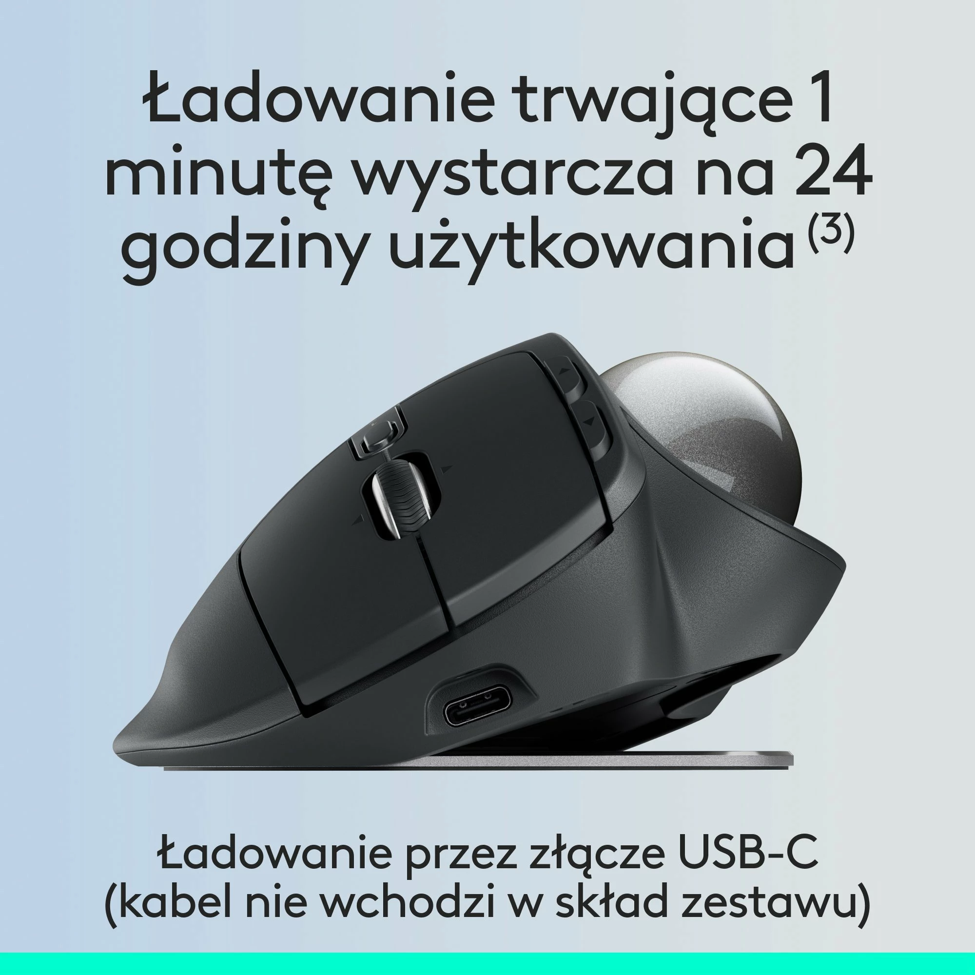 Maus Logitech MX Ergo S 910-007260 trackball wireless 2000 DPI me pjerrësi 20° me karikim USB-C, i zi