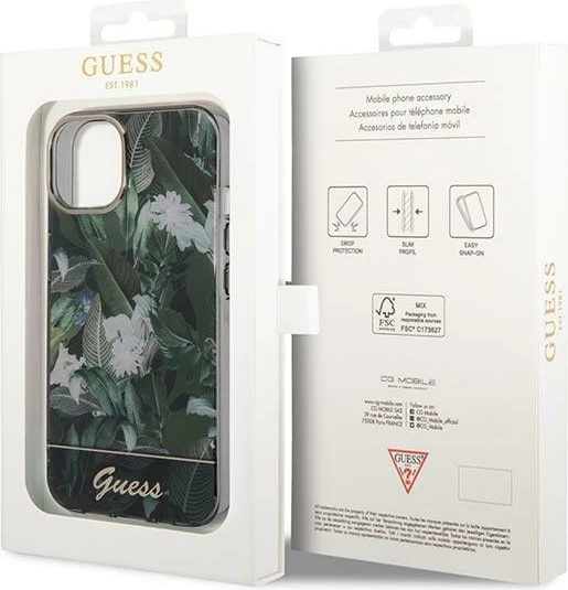 Mbështjellës Guess Jungle Collection për iPhone 14 Plus 6.7", i fortë, Gjelbër