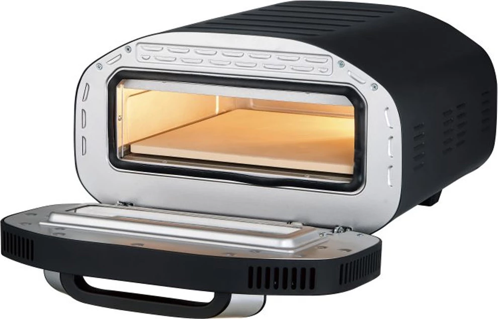 Furrë elektrike për pica Elit PIZZARELLA 12" 2200W, e zezë/argjend, me gur kordierit + lopatë pice 2