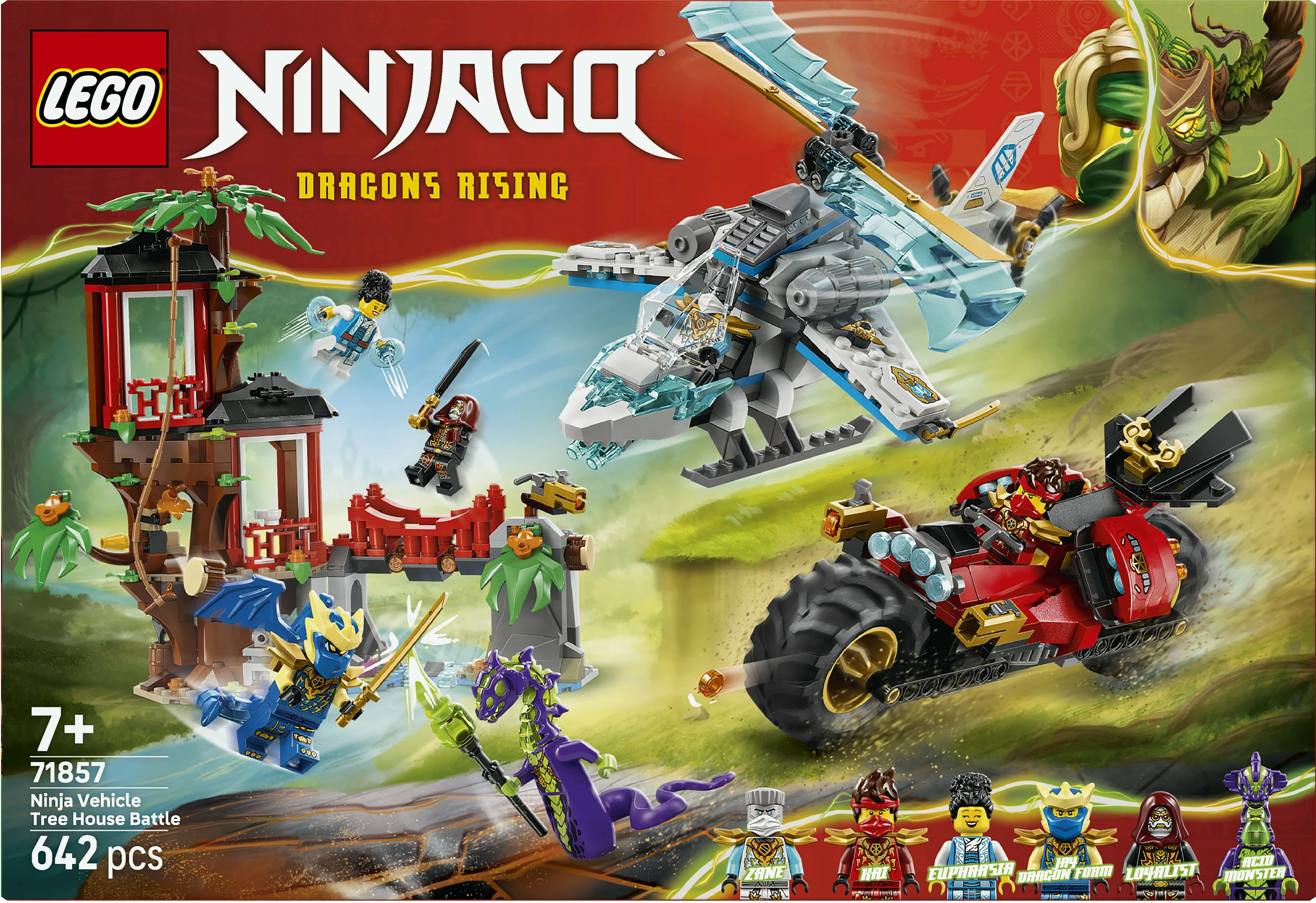 Set ndërtimi LEGO NINJAGO 71857 Ninja Vehicle Tree House Battle, 642 pjesë, 6 minifigura, multikolor