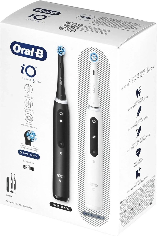 Furçë dhëmbësh elektrike Braun Oral-B iO5 Duo, e zezë dhe e bardhë