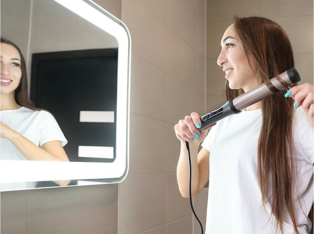 Figaro për flokë, Lafe, Sleek & Shine Curler LAFLKA47572, 32 mm, rregullim temperature 100-200°C, 60 W, veshje qeramike, ekran LCD, me dorëzë mbrojtëse, e zezë/rozë