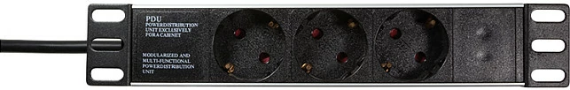 Shirit prizash LogiLink 10" me 3 priza (Schuko) për rack, i zi