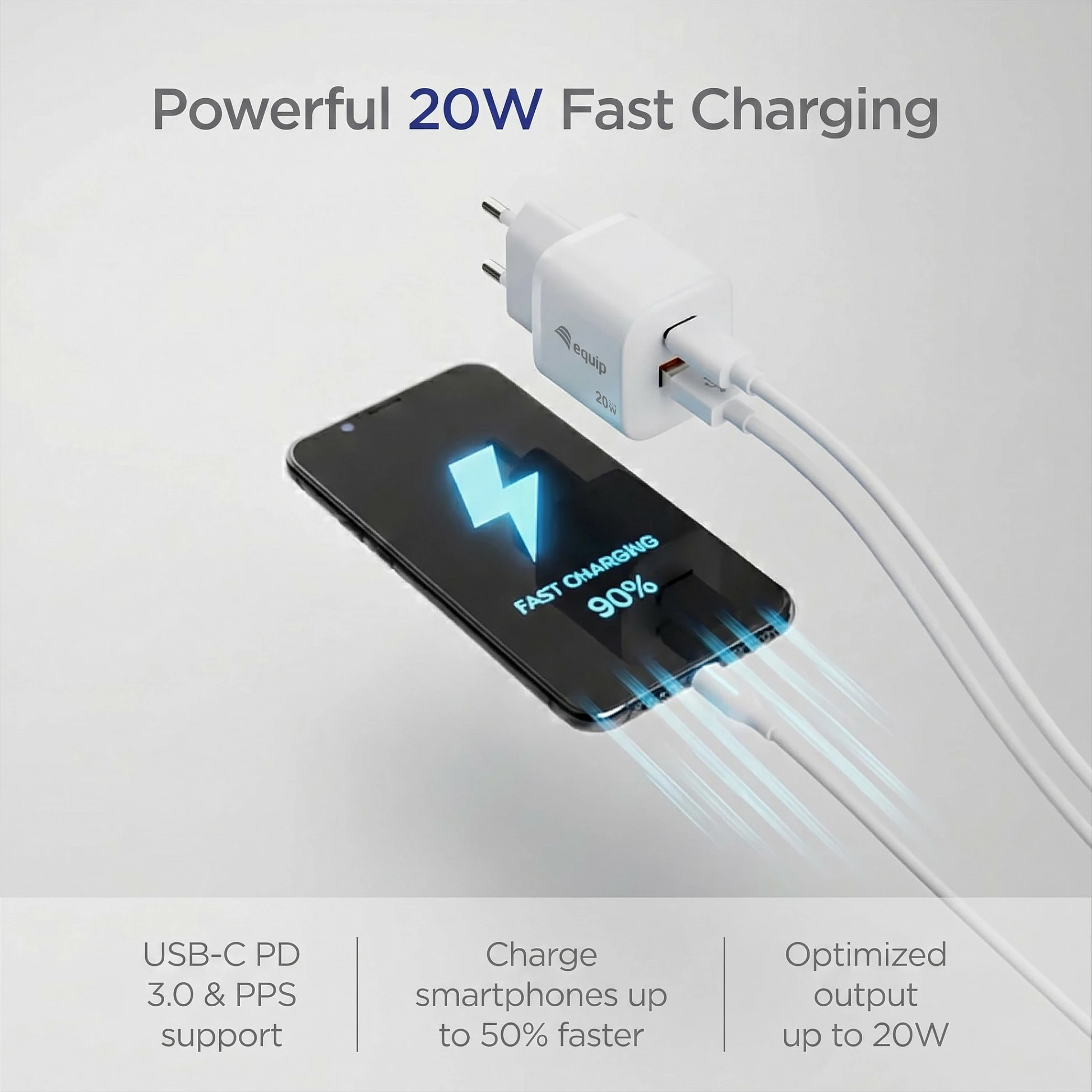 Karikues muri EQUIP 2-port USB-C PD3.0 + USB-A, GaN 20W, i bardhë